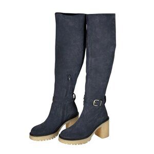 Free People Navy Over-the-Knee Suede Block Heel Boots